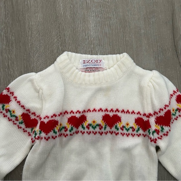 Vintage Izod White Crew Neck Sweater With Hearts Size 2T - Picture 2 of 3